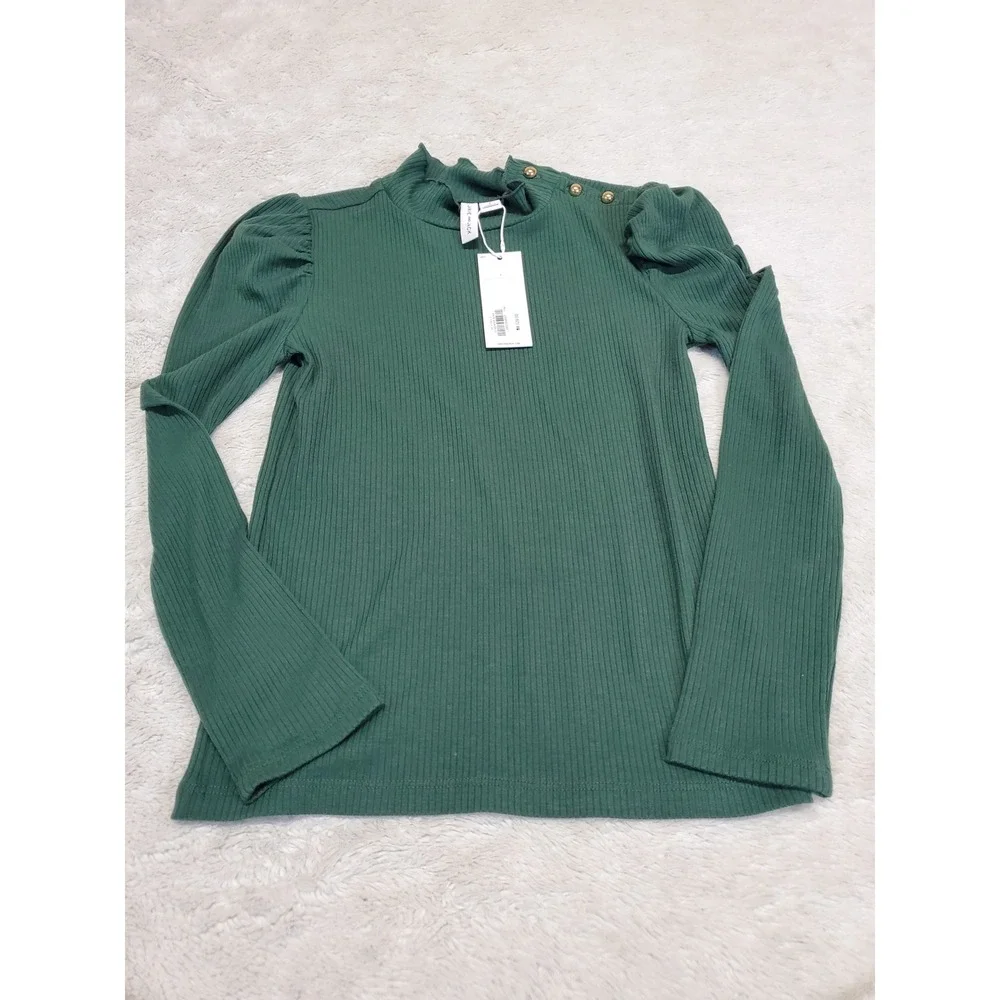 NWT Janie and Jack Green Ribbed Long Sleeve Top 7‎ Cottage Kidcore Minimalist